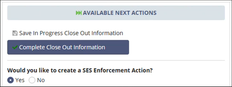 Would you like to create an SES Enforcement action question screenshot.