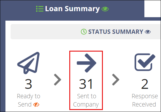 Screen capture of the Sent to Company icon on the Loan Summary tab.
